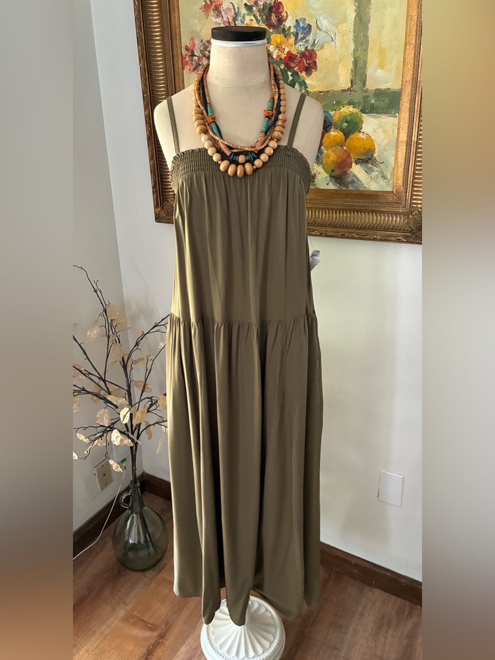 Old Navy Tiered Khaki Green Midi Dress Maxi Skirt Size Small